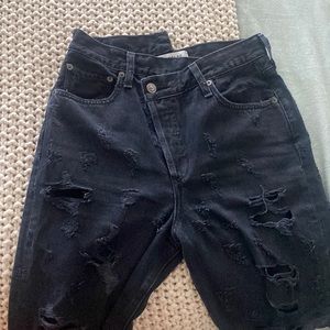 Agolde distressed crisscross straight black jeans.